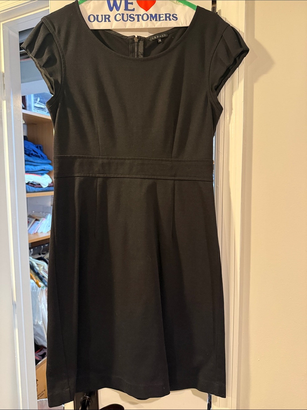Theory Black Cap-Sleeve A-Line Dress